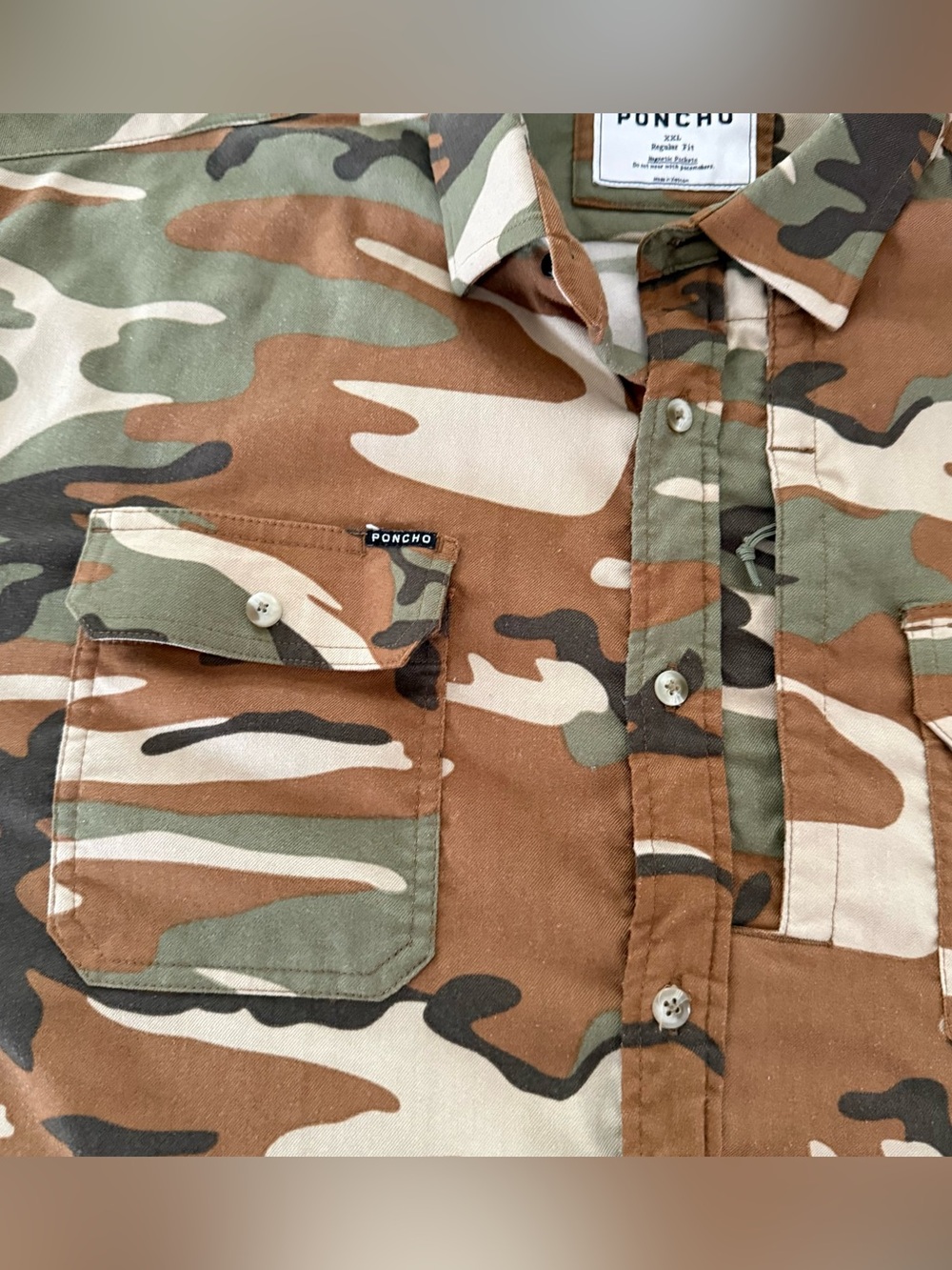 PONCHO XXL Regular Fit Camouflage Cotton Button-Up Shirt with Magnetic Pockets - Picture 5 of 9